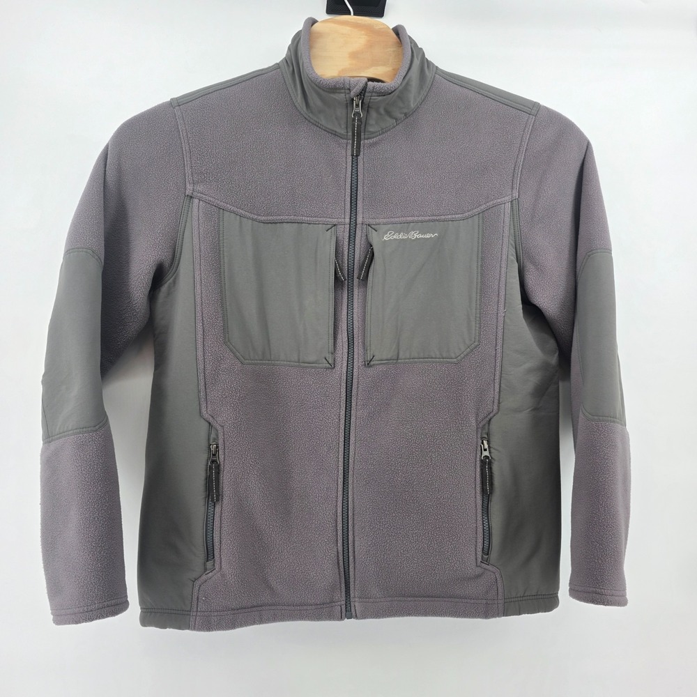 Eddie Bauer Mens Gray Full Zip Fleece Jacket Sherpa Lined Outdoor Coat Medium